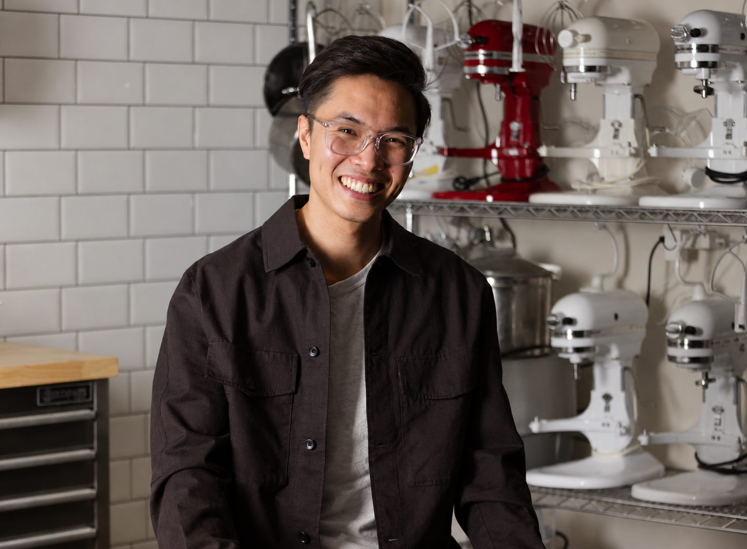 Sam of Heis Kitchen Studio inside the Panmure kitchen
